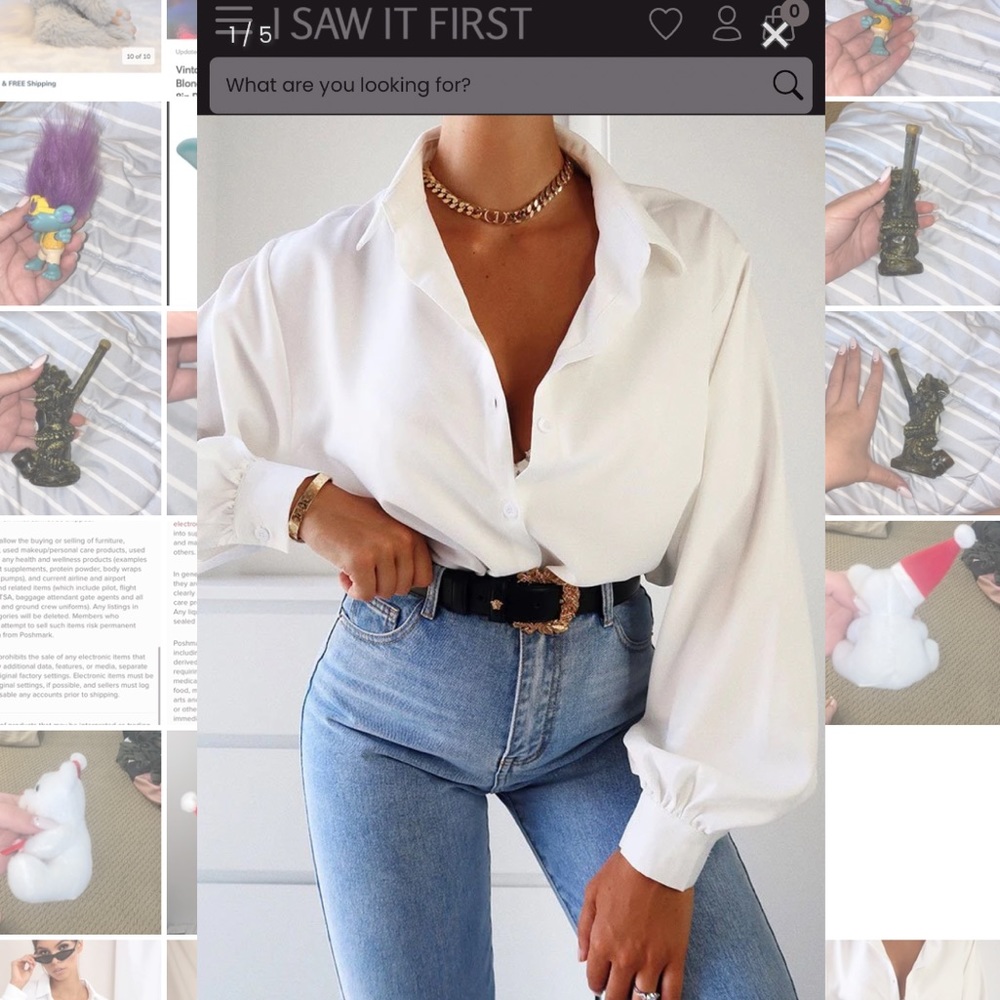 White Balloon Sleeve Button Front Shirt, new